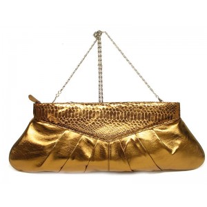 Evening Bag - 12 PCS Evening Bag Clutches - Soft Leather-Like w/ Snake Embossed Trim - Bronze - BG-90247BZ